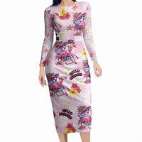 Hawaii Flamingo Hello Summer Long Sleeve Bodycon Dress Hawaiian Quilt Pattern LT9 Long Dress Pink - Polynesian Pride