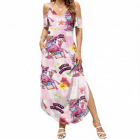 Hawaii Flamingo Hello Summer Summer Maxi Dress Hawaiian Quilt Pattern LT9 Women Pink - Polynesian Pride