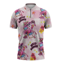 Hawaii Flamingo Hello Summer Zipper Polo Shirt Hawaiian Quilt Pattern LT9 Pink - Polynesian Pride