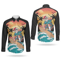 Vintage Santa Claus Surfing Summer Couples Matching Off Shoulder Short Dress and Long Sleeve Button Shirt Mele Kalikimaka i Iulai! LT9 - Polynesian Pride