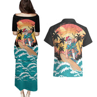 Vintage Santa Claus Surfing Summer Couples Matching Puletasi and Hawaiian Shirt Mele Kalikimaka i Iulai! LT9 - Polynesian Pride