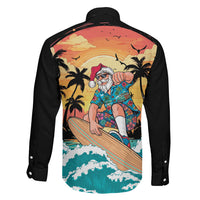 Vintage Santa Claus Surfing Summer Family Matching Off Shoulder Short Dress and Hawaiian Shirt Mele Kalikimaka i Iulai! LT9 - Polynesian Pride