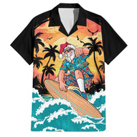 Vintage Santa Claus Surfing Summer Family Matching Tank Maxi Dress and Hawaiian Shirt Mele Kalikimaka i Iulai! LT9 Dad's Shirt - Short Sleeve Black - Polynesian Pride