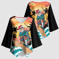 Vintage Santa Claus Surfing Summer Kimono Sleeve Blouse Mele Kalikimaka i Iulai!