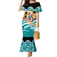 Vintage Santa Claus Surfing Summer Mermaid Dress Mele Kalikimaka i Iulai! LT9 Women Black - Polynesian Pride
