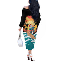 Vintage Santa Claus Surfing Summer Off The Shoulder Long Sleeve Dress Mele Kalikimaka i Iulai! LT9 - Polynesian Pride