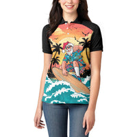 Vintage Santa Claus Surfing Summer Women Polo Shirt Mele Kalikimaka i Iulai!