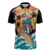 Vintage Santa Claus Surfing Summer Zipper Polo Shirt Mele Kalikimaka i Iulai!