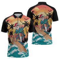Vintage Santa Claus Surfing Summer Zipper Polo Shirt Mele Kalikimaka i Iulai!