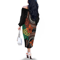 Vintage Hibiscus Pacific Floral Family Matching Off The Shoulder Long Sleeve Dress and Hawaiian Shirt LT9 - Polynesian Pride