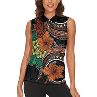 Vintage Hibiscus Pacific Floral Women Sleeveless Polo Shirt
