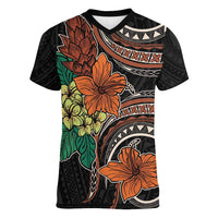 Vintage Hibiscus Pacific Floral Women V-Neck T-Shirt