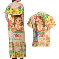 Kawaii Hula Girls Couples Matching Off Shoulder Maxi Dress and Hawaiian Shirt Aloha Hibiscus Flowers LT9 - Polynesian Pride