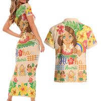 Kawaii Hula Girls Couples Matching Short Sleeve Bodycon Dress and Hawaiian Shirt Aloha Hibiscus Flowers LT9 - Polynesian Pride