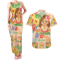 Kawaii Hula Girls Couples Matching Tank Maxi Dress and Hawaiian Shirt Aloha Hibiscus Flowers LT9 Nude - Polynesian Pride