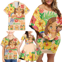 Kawaii Hula Girls Family Matching Off Shoulder Short Dress and Hawaiian Shirt Aloha Hibiscus Flowers LT9 - Polynesian Pride