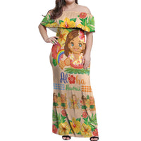 Kawaii Hula Girls Off Shoulder Maxi Dress Aloha Hibiscus Flowers