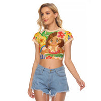 Kawaii Hula Girls Raglan Cropped T Shirt Aloha Hibiscus Flowers