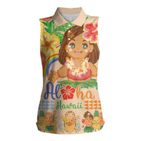 Kawaii Hula Girls Women Sleeveless Polo Shirt Aloha Hibiscus Flowers