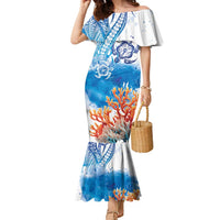 Hibiscus Turtle Tattoo Coral Reef Family Matching Mermaid Dress and Hawaiian Shirt with Polynesian Tribal LT9 Mom's Dress White - Polynesian Pride