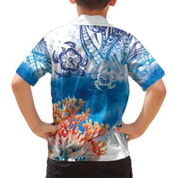 Hibiscus Turtle Tattoo Coral Reef Family Matching Short Sleeve Bodycon Dress and Hawaiian Shirt with Polynesian Tribal LT9 - Polynesian Pride
