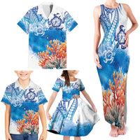 Hibiscus Turtle Tattoo Coral Reef Family Matching Tank Maxi Dress and Hawaiian Shirt with Polynesian Tribal LT9 - Polynesian Pride