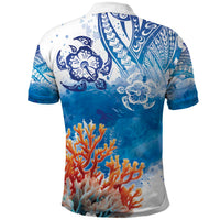 Hibiscus Turtle Tattoo Coral Reef Polo Shirt with Polynesian Tribal