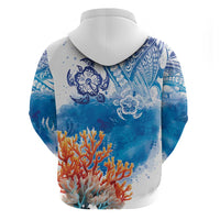 Hibiscus Turtle Tattoo Coral Reef Zip Hoodie with Polynesian Tribal LT9 - Polynesian Pride