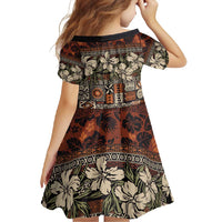 Pacific Hibiscus Tapa Tribal Vintage Family Matching Short Sleeve Bodycon Dress and Hawaiian Shirt Brown Motif LT9 - Polynesian Pride