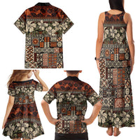 Pacific Hibiscus Tapa Tribal Vintage Family Matching Tank Maxi Dress and Hawaiian Shirt Brown Motif LT9 - Polynesian Pride