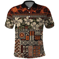 Pacific Hibiscus Tapa Tribal Vintage Polo Shirt Brown Motif