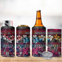 Pacific Hibiscus Tapa Tribal Vintage 4 in 1 Can Cooler Tumbler Pink Motif