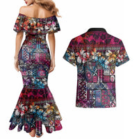 Pacific Hibiscus Tapa Tribal Vintage Couples Matching Mermaid Dress and Hawaiian Shirt Pink Motif LT9 - Polynesian Pride