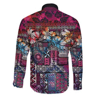 Pacific Hibiscus Tapa Tribal Vintage Family Matching Puletasi and Hawaiian Shirt Pink Motif LT9 - Polynesian Pride