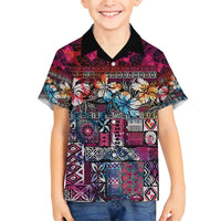 Pacific Hibiscus Tapa Tribal Vintage Family Matching Puletasi and Hawaiian Shirt Pink Motif LT9 Son's Shirt Pink - Polynesian Pride