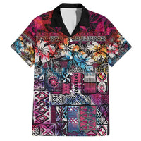 Pacific Hibiscus Tapa Tribal Vintage Family Matching Tank Maxi Dress and Hawaiian Shirt Pink Motif LT9 Dad's Shirt - Short Sleeve Pink - Polynesian Pride