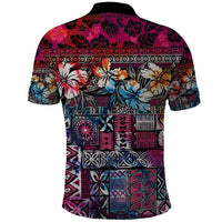 Pacific Hibiscus Tapa Tribal Vintage Polo Shirt Pink Motif