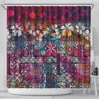 Pacific Hibiscus Tapa Tribal Vintage Shower Curtain Pink Motif LT9 - Polynesian Pride