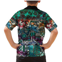 Pacific Hibiscus Tapa Tribal Vintage Family Matching Mermaid Dress and Hawaiian Shirt Turquoise Motif LT9 - Polynesian Pride