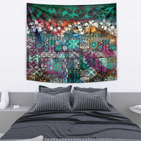 Pacific Hibiscus Tapa Tribal Vintage Tapestry Turquoise Motif
