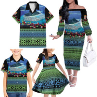 Personalised Fiji Viti Levu Family Matching Off The Shoulder Long Sleeve Dress and Hawaiian Shirt Tagimoucia and Tapa Tribal Pattern LT9 - Polynesian Pride