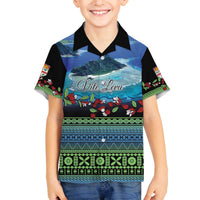 Personalised Fiji Viti Levu Family Matching Off The Shoulder Long Sleeve Dress and Hawaiian Shirt Tagimoucia and Tapa Tribal Pattern LT9 Son's Shirt Blue - Polynesian Pride