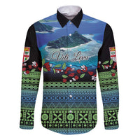 Personalised Fiji Viti Levu Family Matching Puletasi and Hawaiian Shirt Tagimoucia and Tapa Tribal Pattern LT9 Dad's Shirt - Long Sleeve Blue - Polynesian Pride