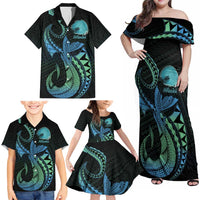 Personalised Hawaii Kure Atoll Family Matching Off Shoulder Maxi Dress and Hawaiian Shirt Holaniku Coral Reef with Polynesian Tribal LT9 - Polynesian Pride