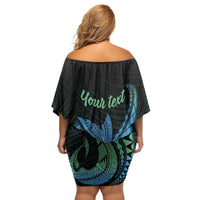 Personalised Hawaii Kure Atoll Family Matching Off Shoulder Short Dress and Hawaiian Shirt Holaniku Coral Reef with Polynesian Tribal LT9 - Polynesian Pride