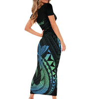 Personalised Hawaii Kure Atoll Family Matching Short Sleeve Bodycon Dress and Hawaiian Shirt Holaniku Coral Reef with Polynesian Tribal LT9 - Polynesian Pride