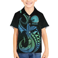 Personalised Hawaii Kure Atoll Family Matching Short Sleeve Bodycon Dress and Hawaiian Shirt Holaniku Coral Reef with Polynesian Tribal LT9 Son's Shirt Blue - Polynesian Pride
