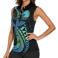 Personalised Hawaii Kure Atoll Women Sleeveless Polo Shirt Holaniku Coral Reef with Polynesian Tribal LT9 - Polynesian Pride