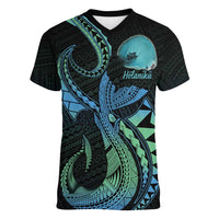 Personalised Hawaii Kure Atoll Women V-Neck T-Shirt Holaniku Coral Reef with Polynesian Tribal