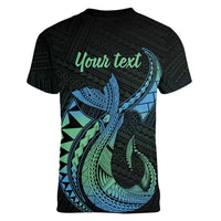 Personalised Hawaii Kure Atoll Women V-Neck T-Shirt Holaniku Coral Reef with Polynesian Tribal